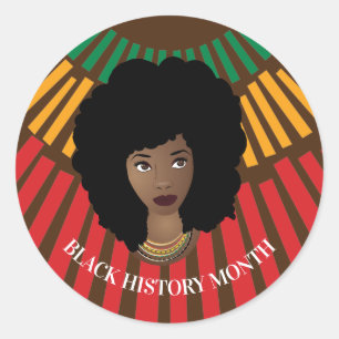 Black History Month, Rays of Sun, Black Woman Classic Round Sticker