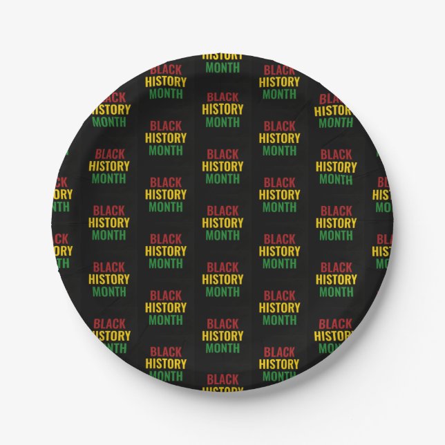 BLACK HISTORY MONTH Red Yellow Green BHM Paper Plate (Front)