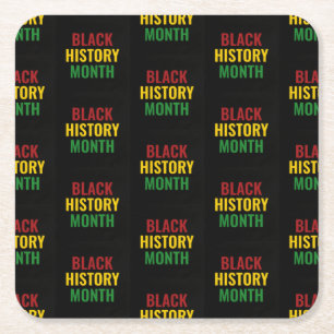 BLACK HISTORY MONTH Red Yellow Green BHM Square Paper Coaster