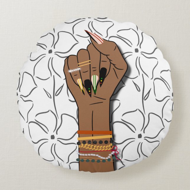 Black History Month Tribute: African Diaspora Hand Round Pillow (Front)