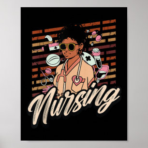 Black History Nurse Nursing Student Afro Woman Hai Poster