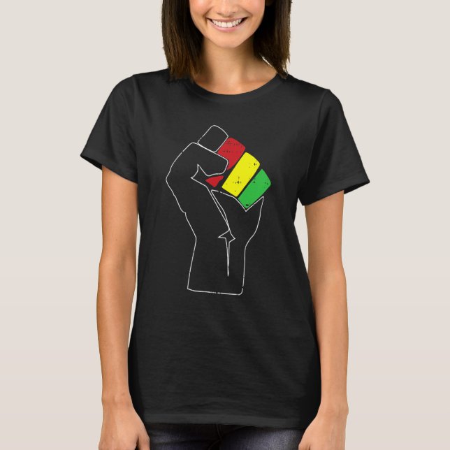 Black History Power Fist Africa Flag African Ameri T-Shirt (Front)