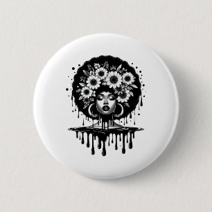 Black History T Shrits For Women Afro Flower Hair 2 Inch Round Button