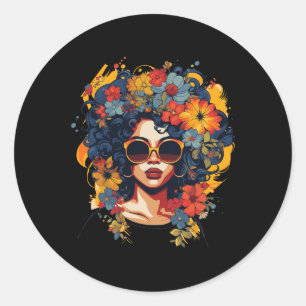 Black History T Shrits For Women Afro Flower Hair  Classic Round Sticker