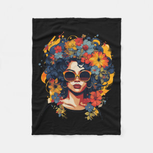 Black History T Shrits For Women Afro Flower Hair Fleece Blanket