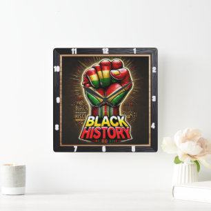  Black History Theme Empowering Symbolic Design Square Wall Clock