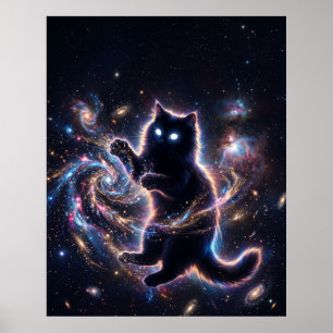 Black Hole Cat Playing Stellar Dust Art Poster