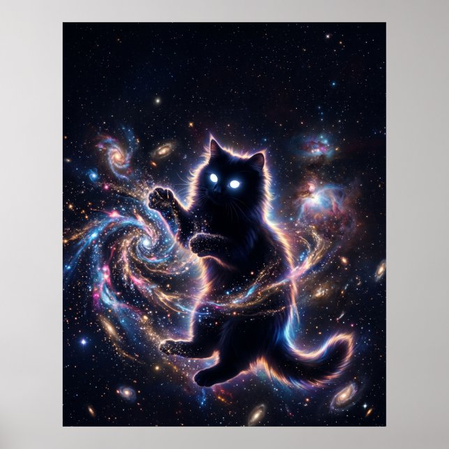 Black Hole Cat Playing Stellar Dust Art Poster (Front)