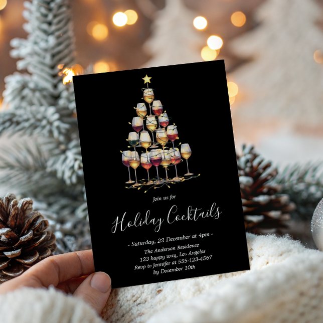 Black Holiday Cocktail - Elegant Christmas Party Invitation (Creator Uploaded)