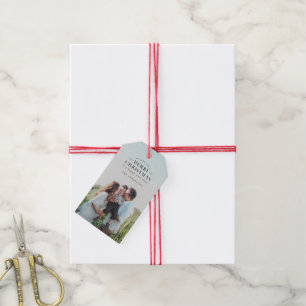 Black Holiday Plaid Photo Christmas Gift Tags