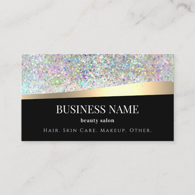 Black Holographic Glitter Beauty Gold Calling Card (Front)