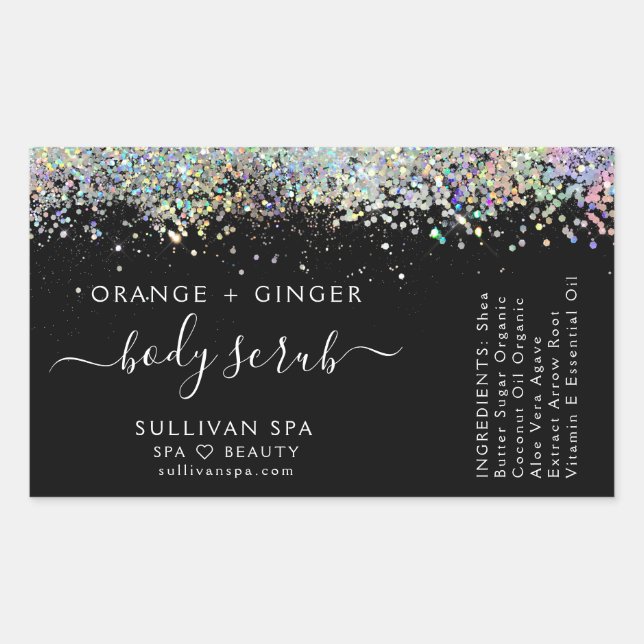 Black Holographic Glitter Body Scrub Label (Front)