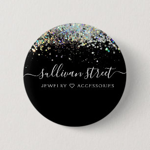 Black Holographic Glitter Business   2 Inch Round Button