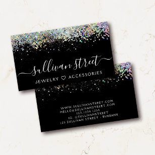 Black Holographic Glitter Jewellery Boutique Business Card