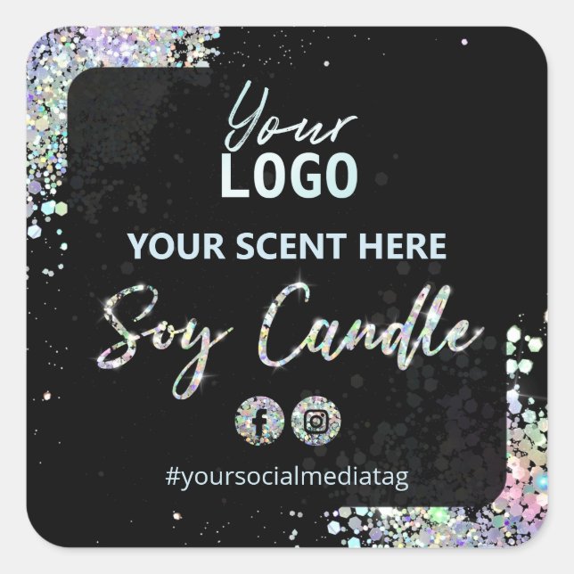 Black Holographic Glitter Soy Candle Labels (Front)