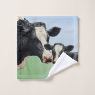 Black Holstein Cow & Cute Calf Wash Cloth