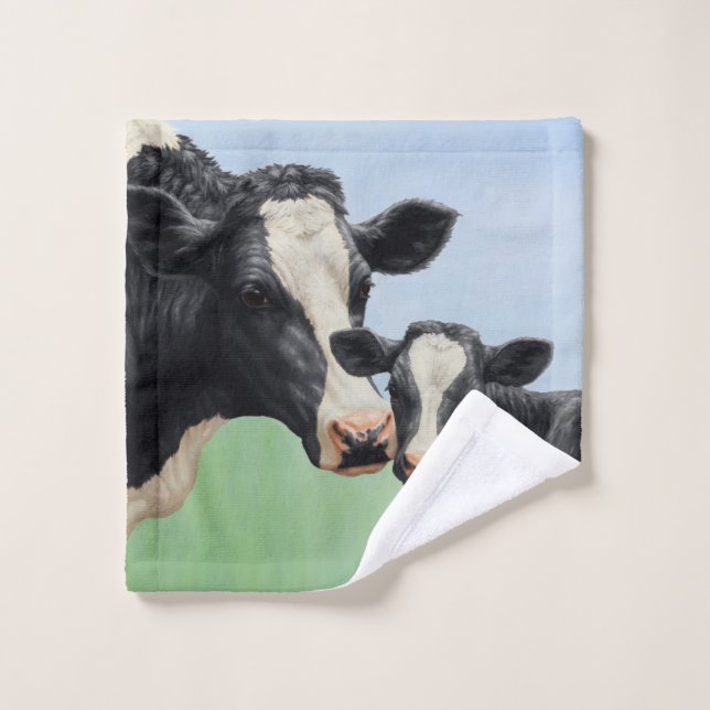 Black Holstein Cow & Cute Calf Wash Cloth (Wash Cloth)