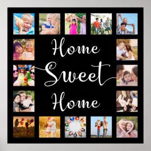 Black Home Sweet Home 14 Family Photo Collage Poster
