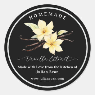 Black Homemade Vanilla Extract Label Sticker