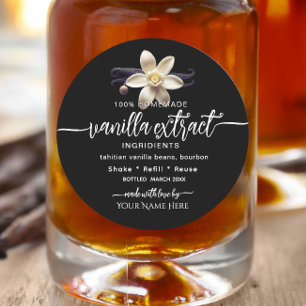 Black Homemade Vanilla Extract Round Label