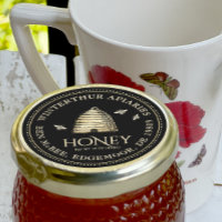 Black Honey Jar Label (Vintage Skep) Dotted Border
