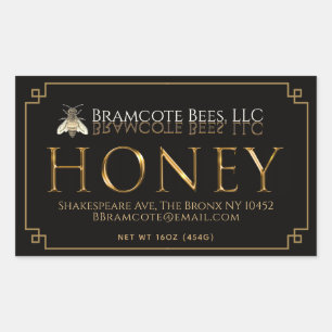 Black honey label Metallic gold  Vintage bee