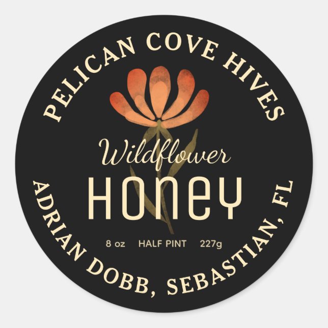 Black Honey Label Watercolor Wildflower Floral (Front)