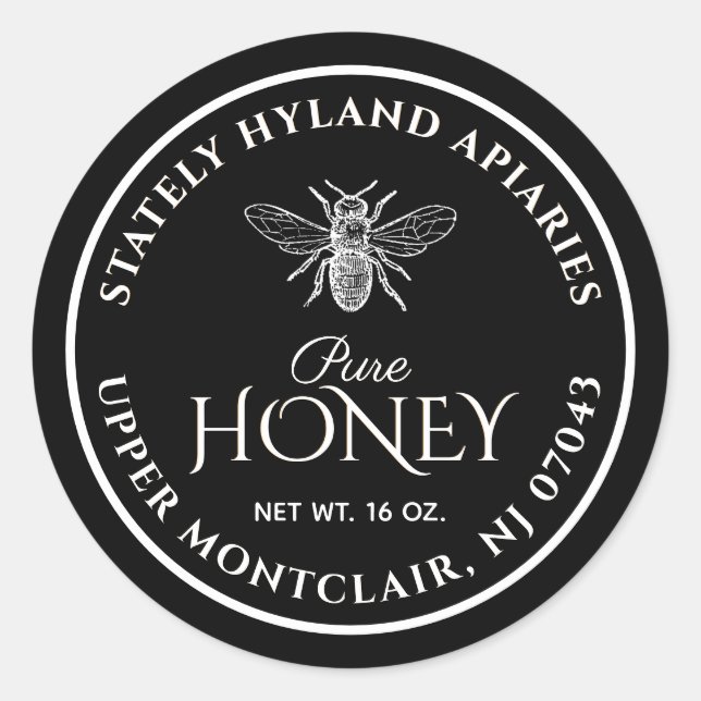 Black Honey Label White Vintage Bee (Front)