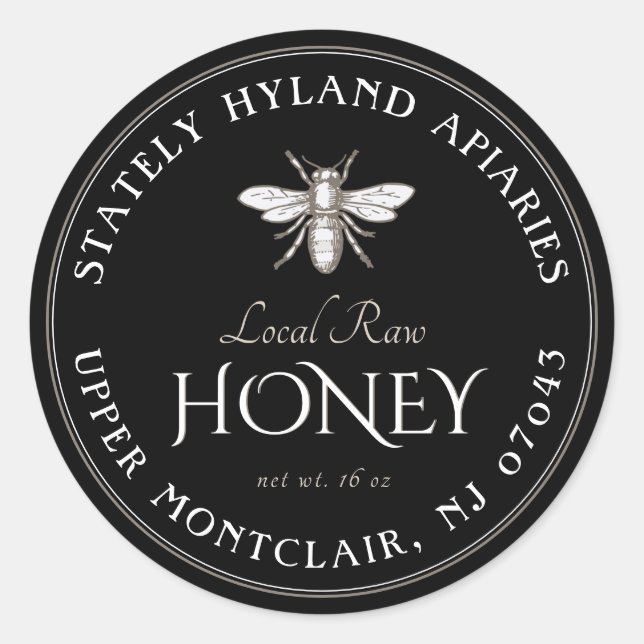 Black Honey Label White Vintage Bee (Front)