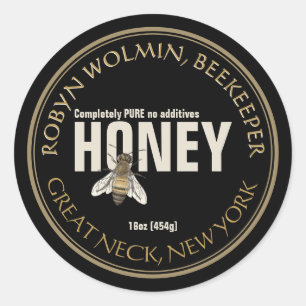 Black Honey Label with Bee Modern Vintage 