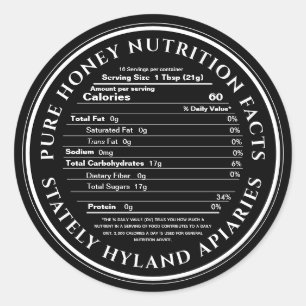 Black Honey Nutrition Facts Étiquette Apiary Nom
