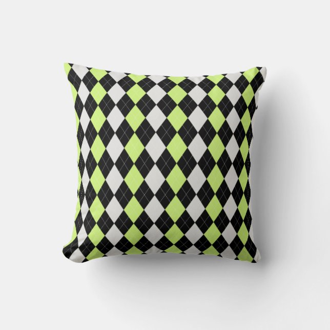 Black & HONEYDEW YELLOW Diamonds ARGYLE Pattern Throw Pillow (Front)