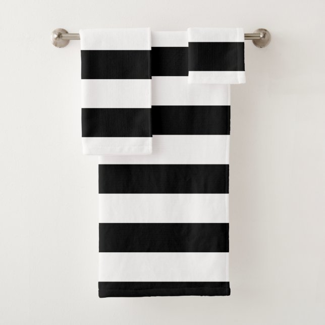 Black Horizontal Stripes Bath Towel Set (Insitu)