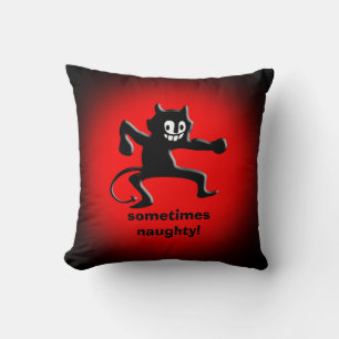 Black Horned Imp, Pointed Tail, sometimes naughty Throw Pillow