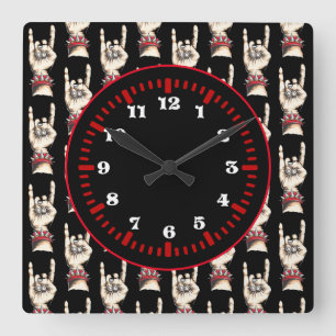 Black Horns Up  Square Wall Clock