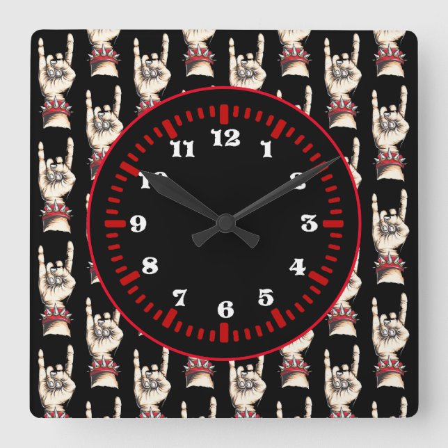 Black Horns Up  Square Wall Clock (Front)