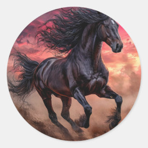 Black horse aesthetic classic round sticker