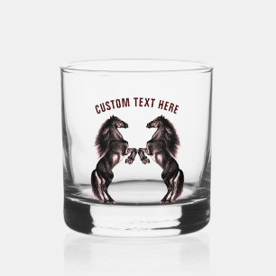 Black Horse and Custom Text Personalized Whiskey Glass