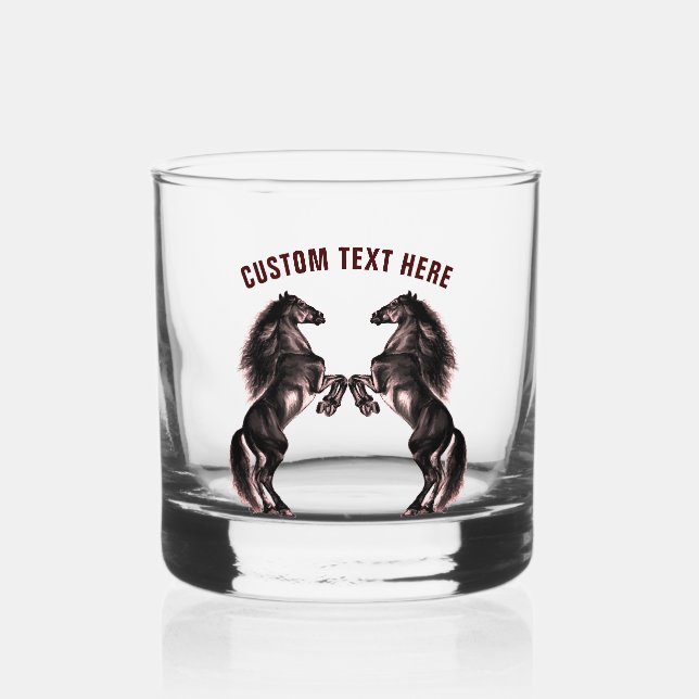 Black Horse and Custom Text Personalized Whiskey Glass (Back)