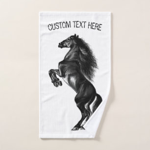 Black Horse Bath Towel Set Personalized Text