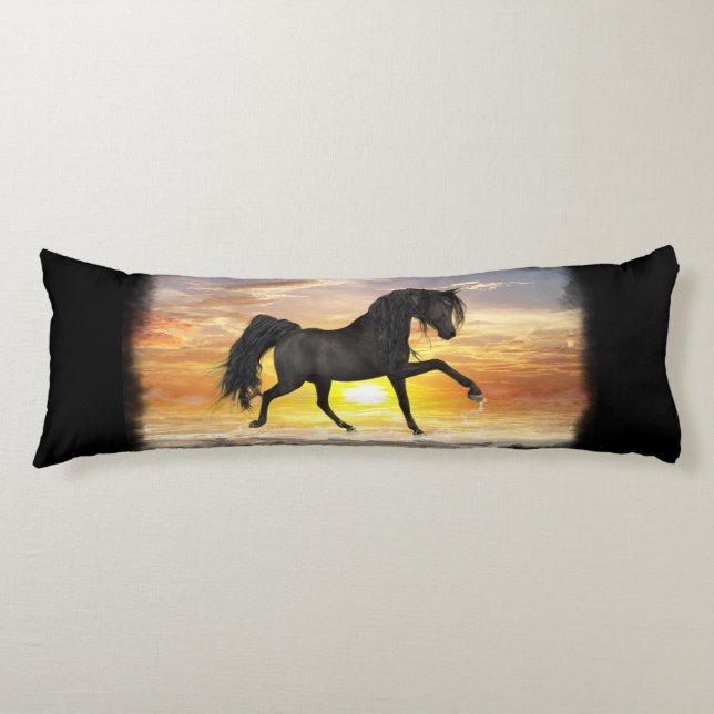 Black Horse Body Pillow 20" x 54", You Customize (Front)