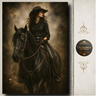 Black Horse Cowgirl Western Portrait Wall Art Tissue Paper
