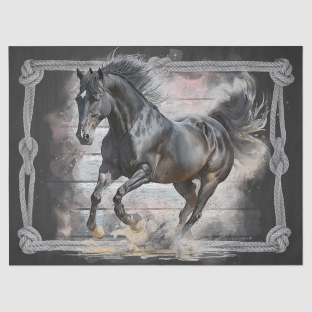 Black Horse Decoupage Tissue Paper (Front)
