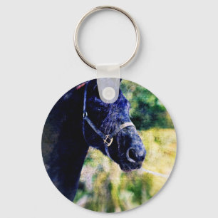 Black Horse Digital Art Keychain