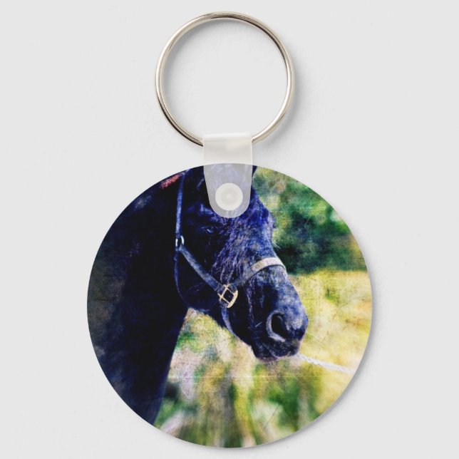Black Horse Digital Art Keychain (Front)