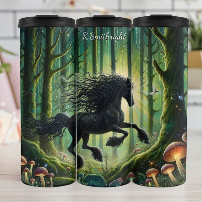 Black Horse Enchanted Forest Mushrooms Thermal Tumbler (Creator Uploaded)