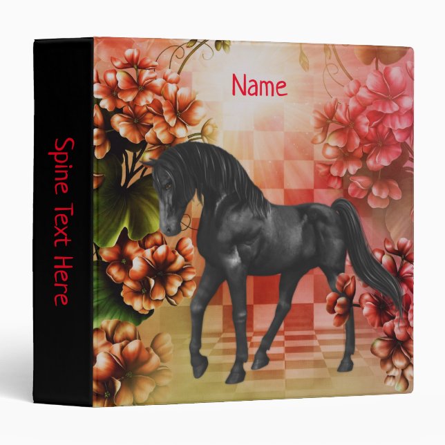 Black Horse Fantasy Flowers Art Personalized Binder (Front/Spine)