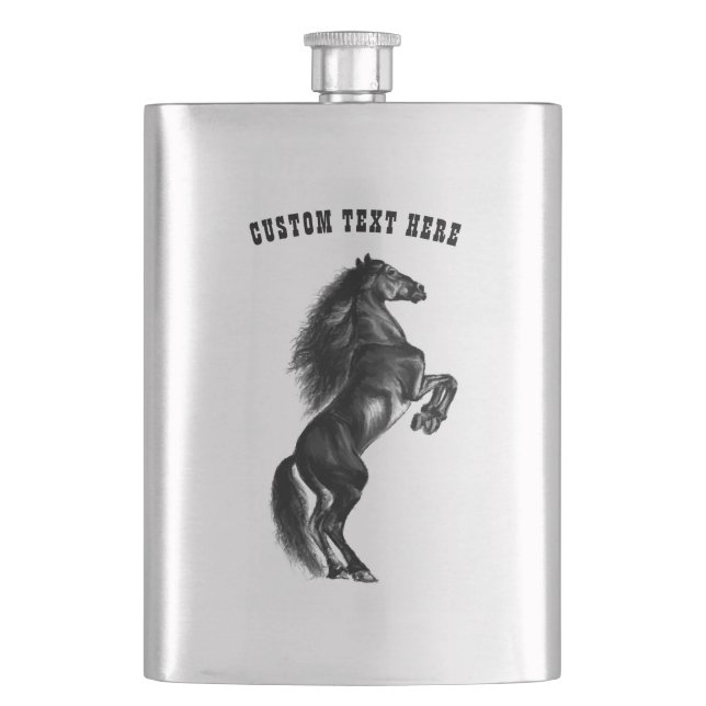 Black Horse Flask Gift with Custom Text (Front)