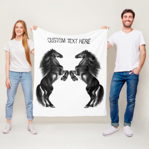 Black Horse Fleece Blanket with Custom Text