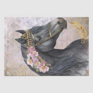 Black Horse Floral Decoupage Tissue Paper